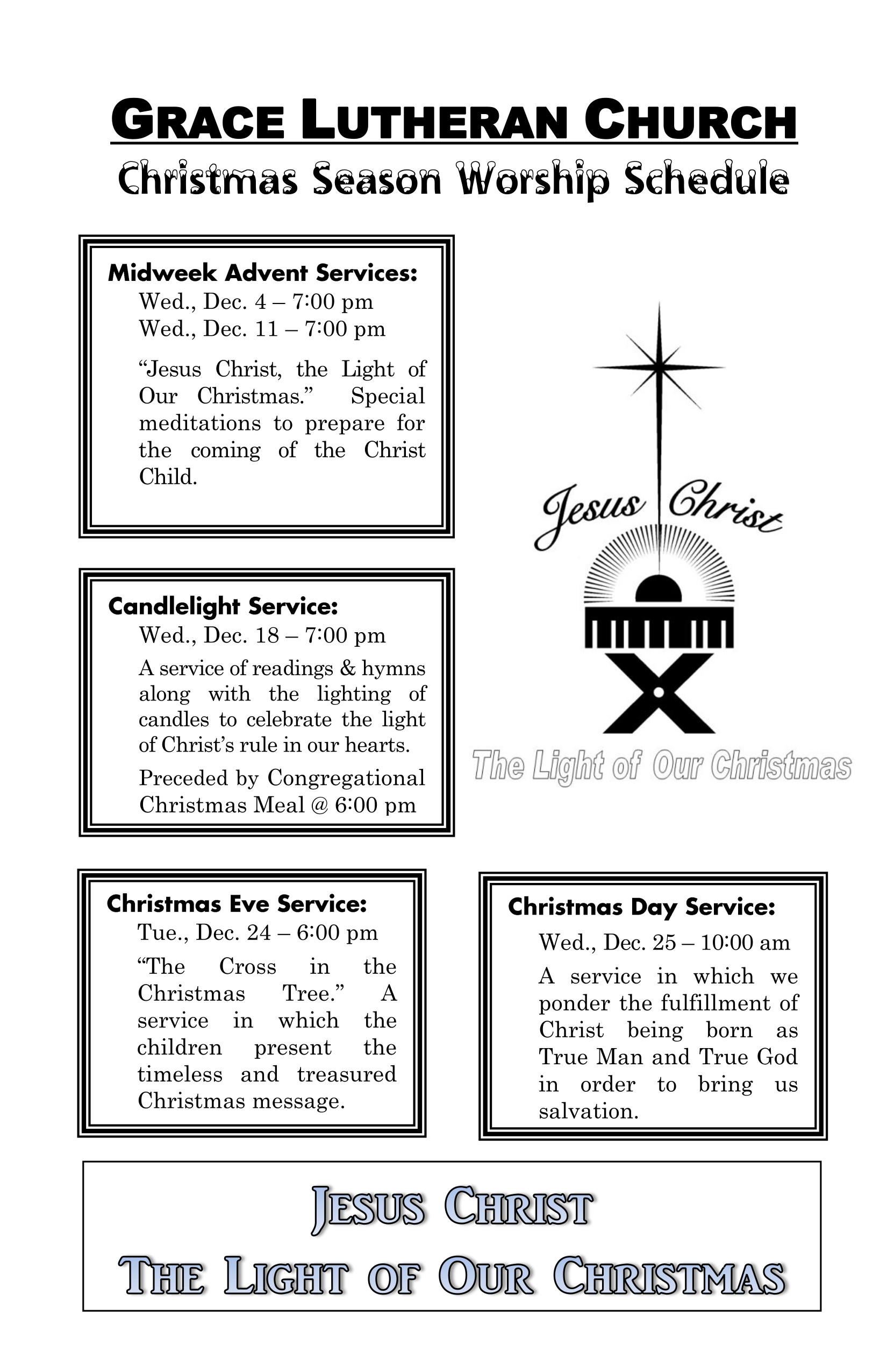 2024ChristmasWorshipSchedule Grace Lutheran Church, Fridley, MN